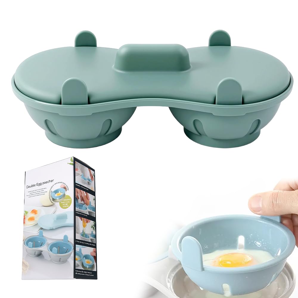Microwave Egg Steamer, 2025 Upgraded Microwave Egg Cooker, Breakfast Double Row Egg Cooker, Microwave Egg Poacher 2 Eggs, Poached Egg Steamer, Kitchen Cooking Gadgets (Green)