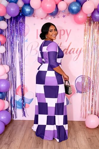 Image of Runwind Plus Size Dresses for Women Floral Maxi Dress Flowy 3 /4 Sleeve with Belt