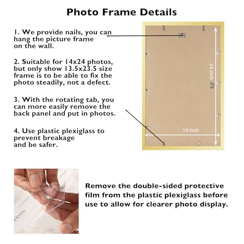 Image of JCJMY 14x24 Picture Frame Gold for Poster Photo Picture, Horizontal and Vertical Formats for Wall Hanging, 14 x 24 Wall Gallery Poster Photo Frame for 14 by 24 Photos Posters, Gold