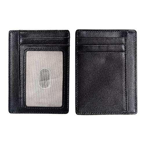 Porte-Cartes de crédit Mince de Poche Avant, Porte-Cartes Mince de sécurité Minimaliste de Blocage RFID Portefeuille en Cuir véritable Noir pour Hommes Cover