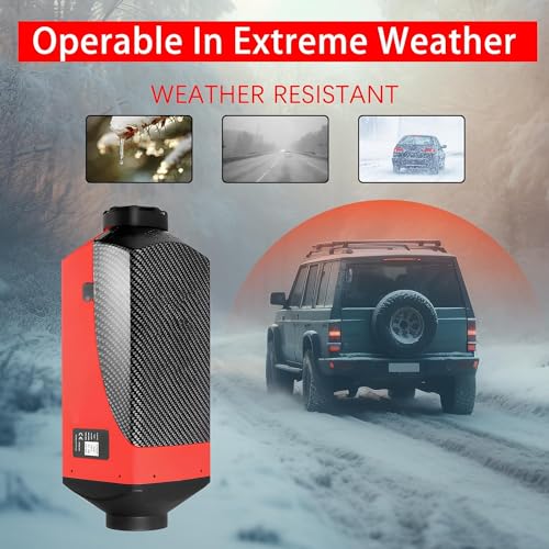Jacgood 12V 5KW-8KW Diesel Air Heater，With Remote Control LCD Monitor Low Noise Fast Heating Parking Heater, For Car Trucks Boat Bus RV and Trailer. (Red)