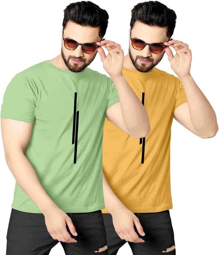 Image of Pack of 2 Men Tshirt, Half Sleeves, Round Neck, Fabric Polyester, 11 Line Theme, Light Weight, Comfortable T-Shirt for Men