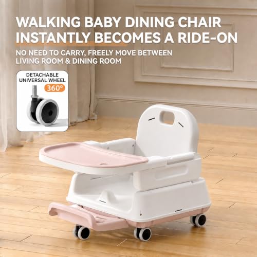 Image of StarAndDaisy 7-in-1 High Chair for Baby, Baby Feeding Chair for 0 to 5 Years, Convertible Booster, Push & Ride-On Baby Chair and 3-Level Adjustable Seat, Double-Layer Tray & Wheels