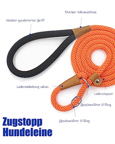 lynxking Schleppleine für Hunde Hundeleine Retrieverleine Führleine Zugleine für kleine mittelgroße große Hunde (Orange, Zugstopp-1.3cm x 180cm)