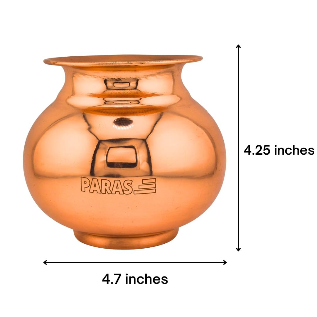 Photo 1 of PARAS 600 ml Pure Copper Kalash/Lota for Pooja | Handmade Indian Water Pot for Temple, Festive Rituals & Daily Use | Tambe ka Lota | Glossy Finish | Weight- 175 grams
