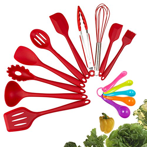 Silicone Kitchen Utensil Set, 10 Piece Best Kitchen Utensils, Non-Stick Cooking Utensils Set, Heat Resistant Kitchen Gadgets with Solid Core for Cooking Baking BBQ (Red)