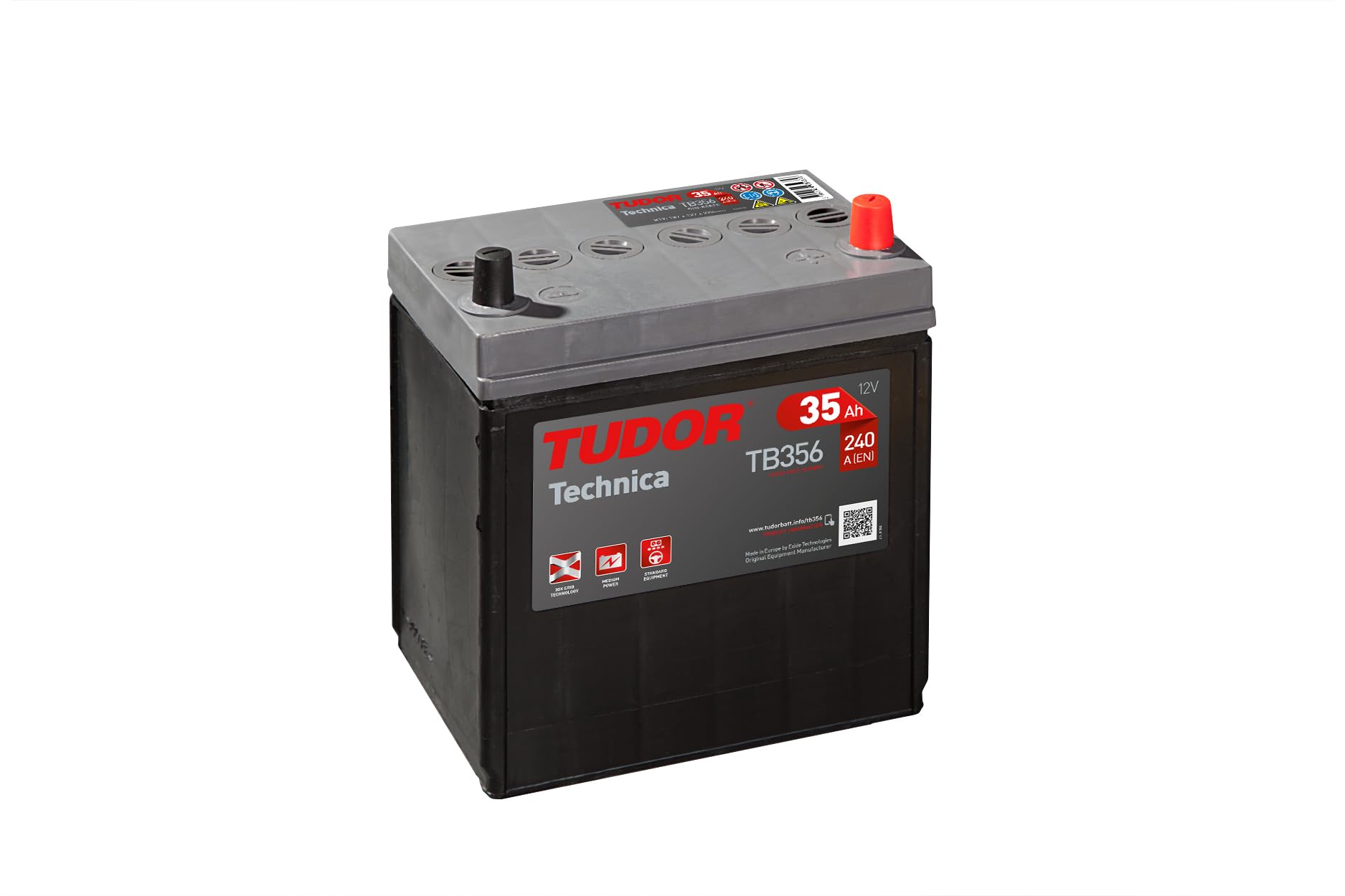 TUDOR Batería 35, Ah 240, A/EN TB356 L 187mm B 127mm H 220mm Compatible con TESLA Model 3 5YJ3, KIA PICANTO TA, TOYOTA Yaris Hatchback P13, HYUNDAI i20 PB, PBT