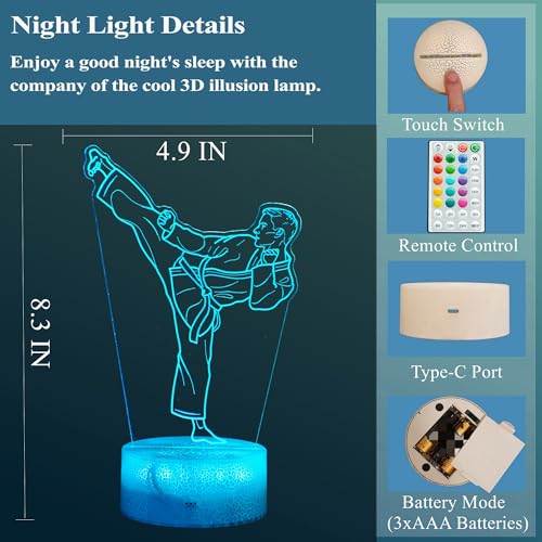 Image of Karate Night Light, Karate Gifts, Taekwondo 3D Illusion Lamp with 16 Colors Changing, Timer, 4 Flash Modes and Dimmable, Kids Boys Girls Room Decoration, Holiday Xmas Gifts