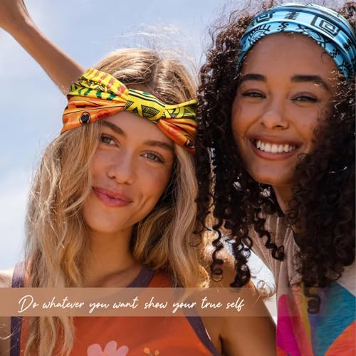 Image of Awumbuk Wide Headbands for Women Knotted No Slip Head Bands Soft Turban Headband Hair Accessories Boho African Solid Color Head Wraps for Women Yoga Workout (Orange)