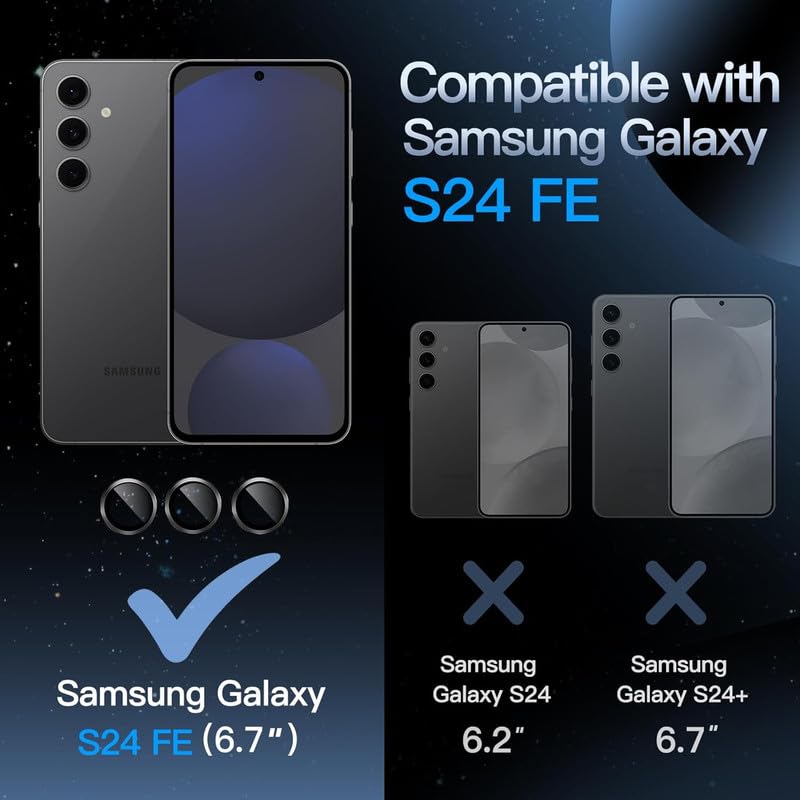 Image of Upgraded Camera Lens Frame Glass for Samsung Galaxy S24 FE 5G Camera Lens Protector and Aluminum Alloy Rings - Black,