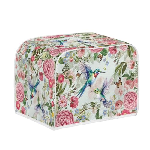 Image of Talayituse Hummingbird Butterfly Flower Print 4 Slice Toaster Covers Dust Protection Bread Maker Covers Toaster Oven Cloth Cover Kitchen Accessories Washable Appliance Cover with Handle