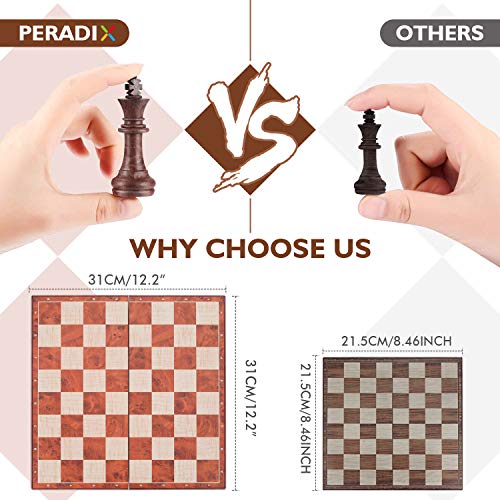 Peradix Magnetic Folding Chess Set, Big Size with 2 Storage Bags for Carpets Bottom Chess Pieces Storage, Folding Latch Box Lightweight for Easy Carrying, Portabl Travel Game for Kids Adults(14”×12”)