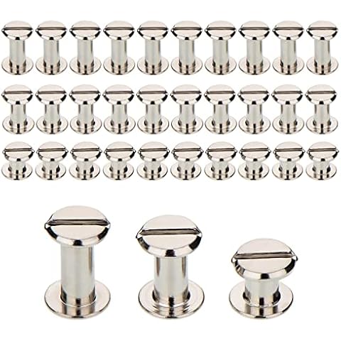 75 Sets Silvery Chicago Screws Assorted Kit 1/4 3/8 1/2 Inches Screw Posts Metal Accessories Nail Rivet Chicago Button For DIY Leather Decoration Bookbinding Round Flat Head Stud Screw Cover