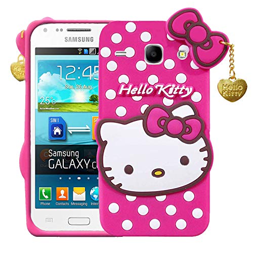 Image of Unirock Hello Kitty Back Case Cover for Samsung Galaxy Core GT-I8262| 3D Cute Hello Kitty Case |Soft Silicone Rubber Back Cover with Pendant Kitty Cover for Samsung Galaxy Core GT-I8262 (Pink)
