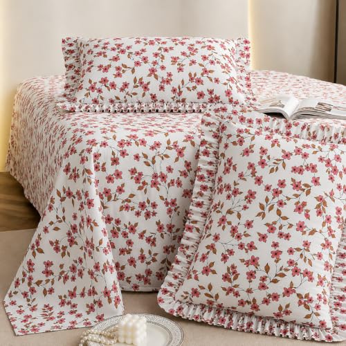 Image of Fitted Bedsheet Queen Size 300 TC Soft Cotton Feel Microfiber All Around Elastic Fitted Double Bedsheet with 2 Frill Pillow Covers | Size (60x78)