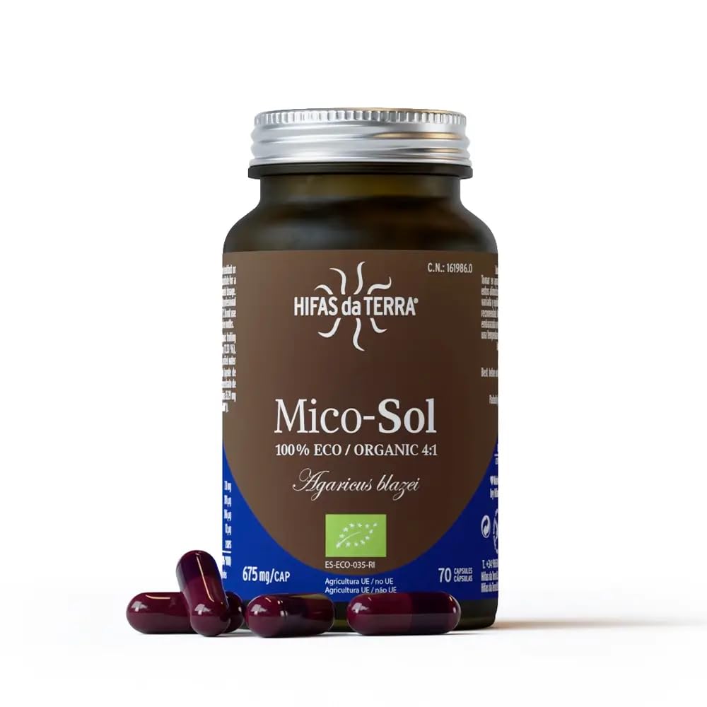 HIFASDATERRA MICO SOL (champiñon del sol) – complément complet proposé en gélules pratiques, boîte de 70 gélules, recommandé en complément d’une alimentation équilibrée et associe fonctionnalité prati
