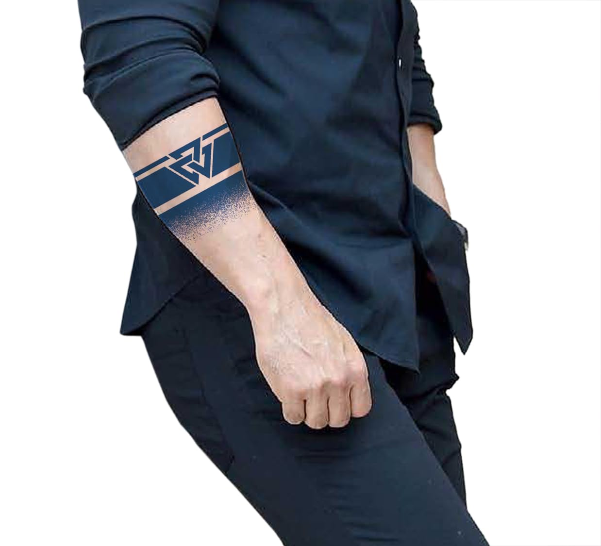 Semipermanent Temporary Tattoo Stickers 20-25 days Lifespan For Men Women Boys & Girls Waterproof 3D Realistic Arm Band Hand Compass Tatto Sticker Blue Coloured Temp Watertransfer Size-24X6.3cm GZBH-027-image-6