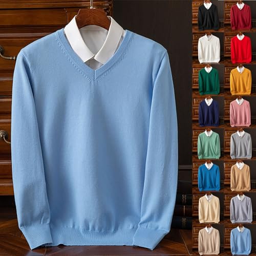Cambkatl Men's V Neck Pullover Sweaters - Casual Long Sleeve 2025 Fall Solid Color Basic Knitted Stretch Sweater Tops2