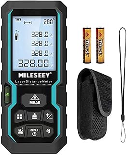 Laser Distance Meter 100M, Mileseey by RockSeed IP54 Laser Measure with Electronic Angle Sensor Portable Digital Distance Measurement with Bubble Level,Laser Distance Measure with 4 Lines LCD Display