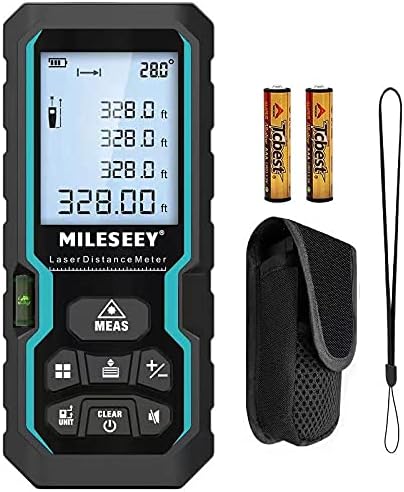 Laser Distance Meter 100M, Mileseey by RockSeed IP54 Laser Measure with Electronic Angle Sensor Portable Digital Distance Measurement with Bubble Level,Laser Distance Measure with 4 Lines LCD Display