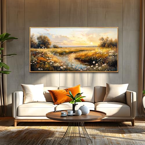 KELIYUAN Large Canvas Wall Decor For Living Room Wall Art For Bedroom Pastoral Landscape Murals Farmhouse Dining Room Wall Painting Office Home Decorations Stretched And Framed Aesthetics 30"X60"