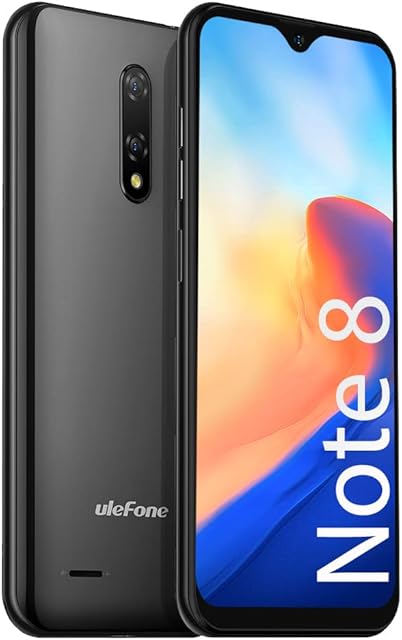 Ulefone Mobile Phones, Note 8 Android Basic Smartphone SIM Free Unlocked, 5.5 inch Display, 16GB ROM, 128GB Extension, Triple Card Slots, Dual Camera, Face Unlocked, Android 10, UK Version, Black