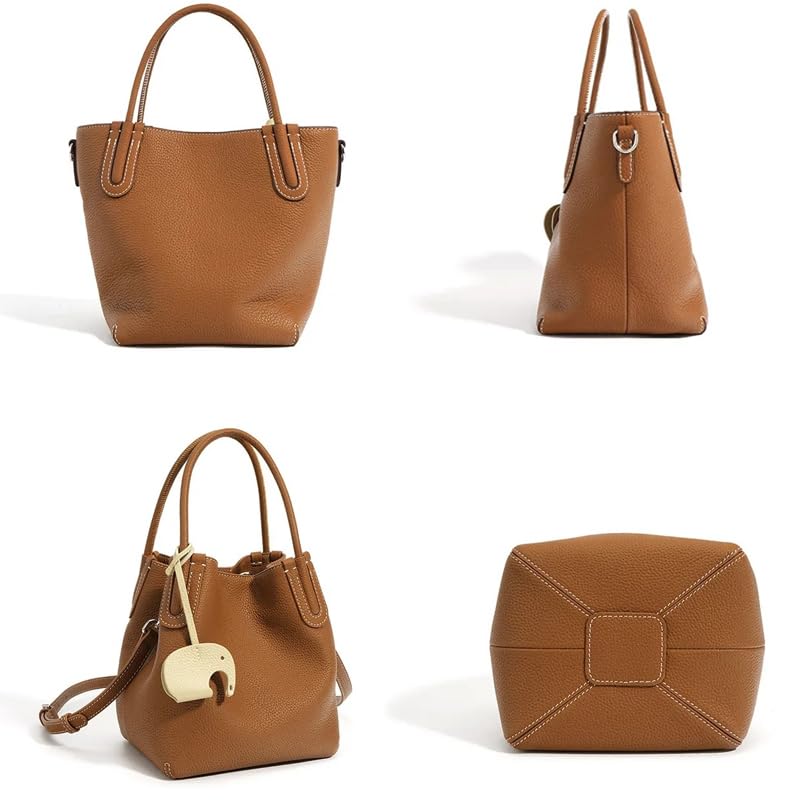 Genuine Togo Leather Top Handle Handbag Lychee Pattern Minimalist Crossbody Tote Bucket Bag Shoulder Bag Handbag Satchel3