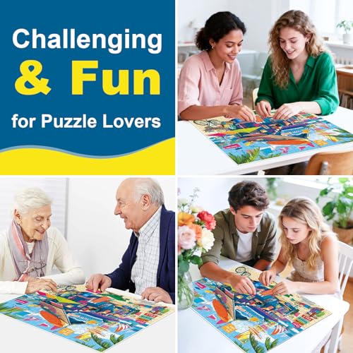 Rompecabezas de 500 piezas para adultos: Cabaña de surf, verano playero, paisaje marino con tabla de surf y letras en el reverso, ajuste perfecto sin polvo, póster 1:1, juego familiar divertido, decoración para el hogar y regalo miniatura 3