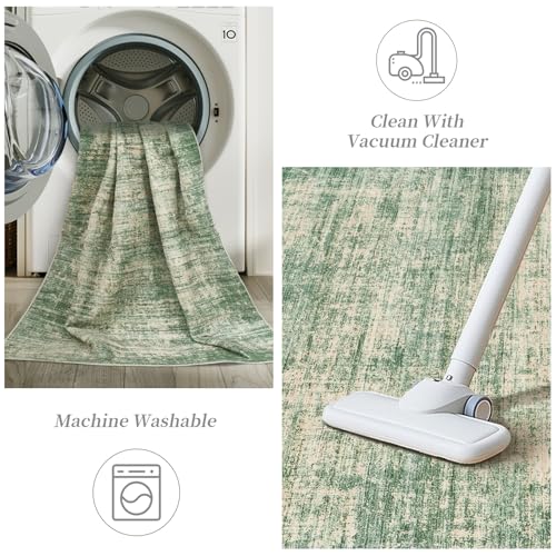zesthome 5x7 Area Rugs, Modern Washable Rug, Non-Slip Rugs for Living Room, Stain Resistant Abstract Rugs, Ultra-Thin Indoor Area Rug 5x7, Home Decor Green Rug