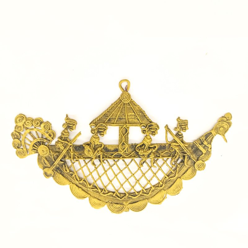 Shabari Emporium Handmade Bell Metal Craft Round Decorative Peacock Jaali | Bastar Dhokra Art,LARG,Yellow (Gold),1 Piece