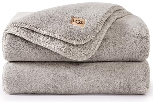 UGG Whitecap Plush Throw Blanket Fleece Lightweight Soft Throw for Couch or Bed Luxury Home Decor for Living Room Washable Hypoallergenic Blankets for Dorm Decor, 50-inch x 70-inch, Light Grey Seal