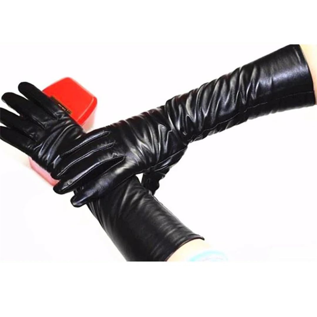 Kelsiop Damen Lange Schaffell Lederhandschuhe Fleece Gefüttert Winddicht Warm Outdoor Winter Fäustlinge