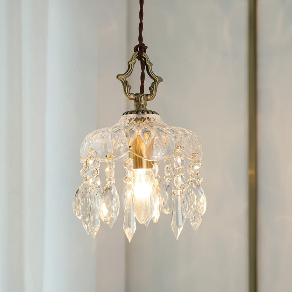 Français Laiton Vintage Cristal Petit Lustre Entrée Couloir Balcon Chevet Entrée Bar Lustre en Verre