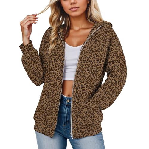 Sweat à capuche femme zippé oversize imprimé animal veste longue et confortable