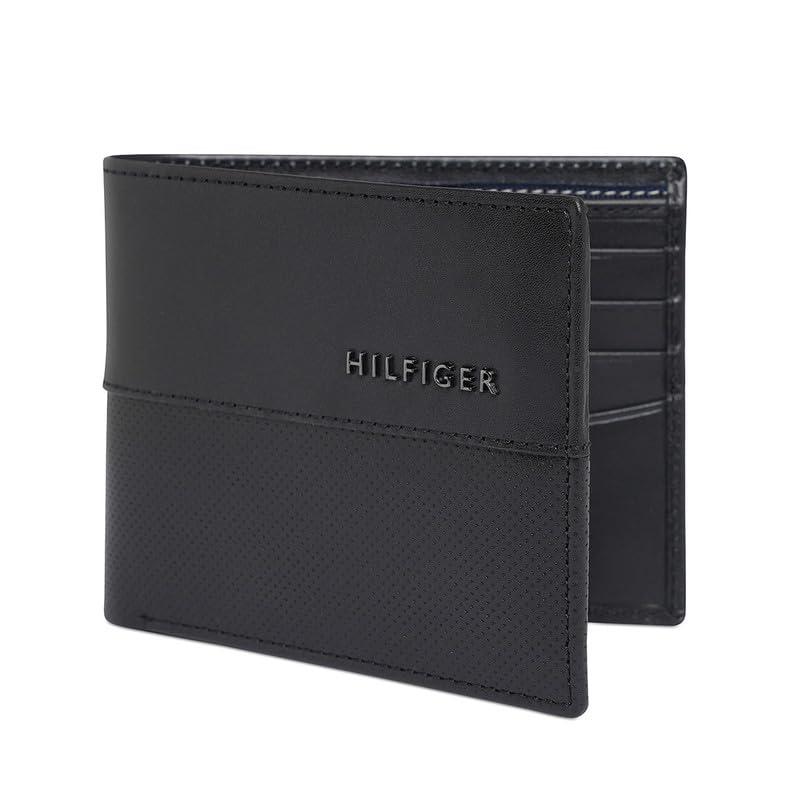 Image of Tommy Hilfiger Men Leather RFID Protected Tuxtla Slimfold Wallet - Black, No. of Card Slot: 8