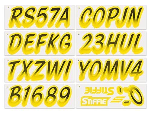Image of STIFFIE Whipline Black /Yellow Crush 3 inch Super Sticky Boat & PWC Registration Decals • Numbers Letters Stickers