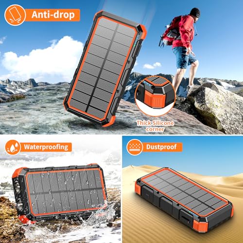 Image of Solar Charger Power Bank 49800mAh Wireless Charger QC 3.0 Fast Charging Power Bank 8 Outputs 4 Inputs Solar Portable Charger Compatible with All Mobile Devices,SOS /Strobe /Strong Flashlights (Orange)
