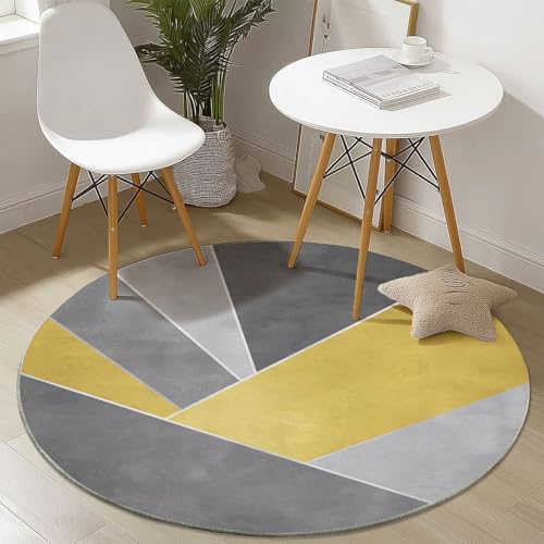 Tapis de salon rond moderne tapis doux imprimé géométrie jaune