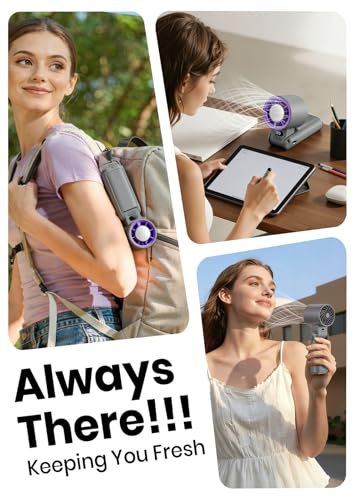 Image of Portable Handheld Turbo Fan, 1-199 Speed Adjustable with LED Display, High-Power Motor, Rechargeable Battery, 4 IN 1 Pocket Design Mini Fans for Indoor /Outdoor /Travel /Work, Grey Purple