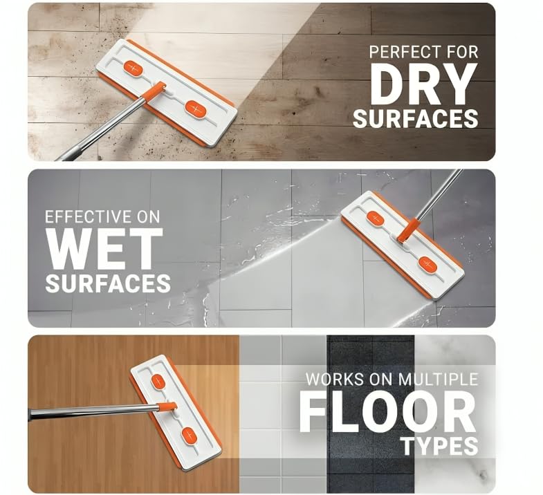 Image of JAPERO Flat Mop for Floor Cleaning with 3 Refill Pads, Microfibre Mop for Home with 360 Swivel Head, Hands-Free Slider Squeeze, Bucket-Less Design, Wet & Dry Floor Cleaning Mop