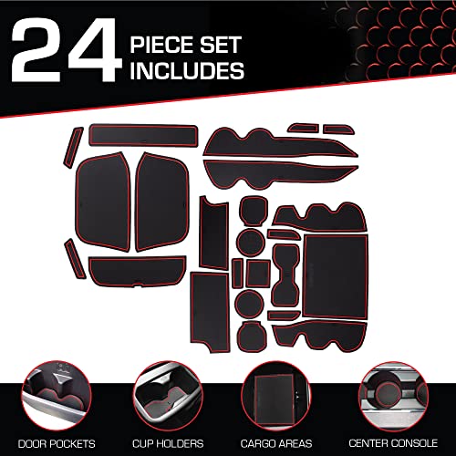 Cupholderhero Fits Toyota Tacoma Accessories 2016-2023 Premium Custom Interior Non-Slip Anti Dust Cup Holder Inserts, Center Console Liner Mats, Door Pocket Liners 19-Pc Set (Double Cab) (Red Trim) #TOP1
