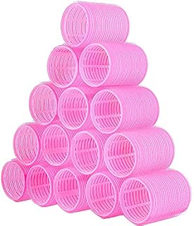 Elcoho 15 Pack Self Grip Hair Rollers Set Self Holding Rollers Salon Hairdressing Curlers DIY Curling Tool Hair Curlers Rollers Tools for Women Men, Pink