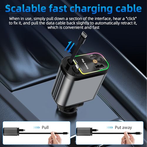 Retráctil Cargador Coche Carga Rapida, 4 en 1 66W Cargador de Coche, Cargadors Mechero USB C, Accesorios Coches Compatible con iPhone/Galaxy/Google Pixel/Hua wei/Tablet - imagen 4