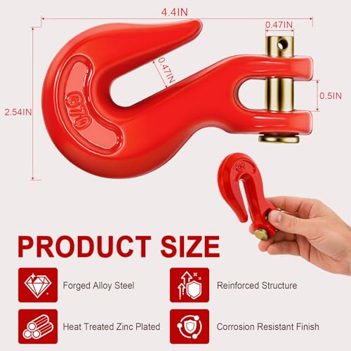 Image of 3 /8 inch Clevis Grab Hooks Grade 70, Forged Steel, Red Finish, 10 Pack
