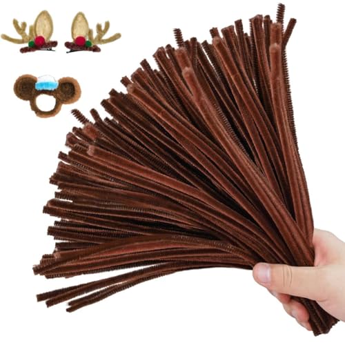 Image of TRAIS-100 PCS Pipe Cleaners, Chenille Stems for Crafts, Fuzzy Craft Pipe Cleaners, Soft Flexible Bendable Sticks for DIY Art Supplies, Kids Crafts, School Projects (100, Brown)