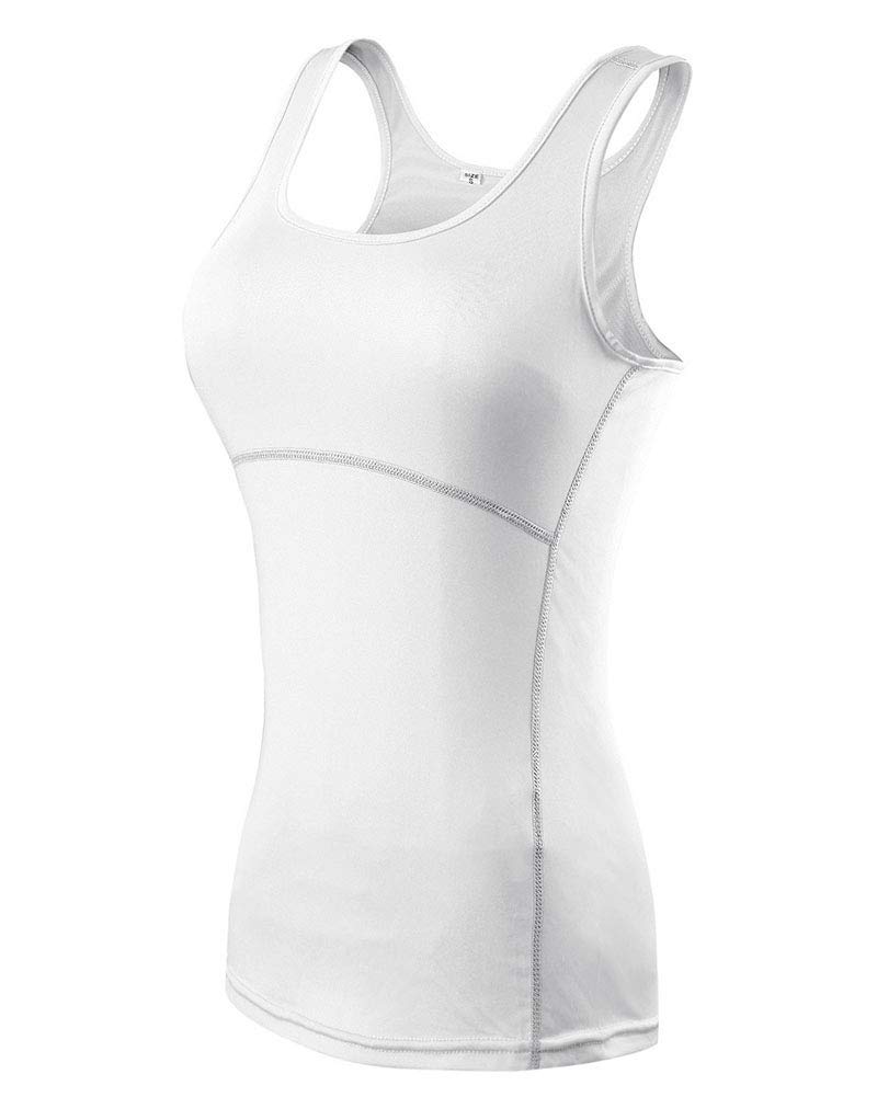 Women Dry Fit Compression Tank Top Activewear Sleeveless T-Shirt Sports Workout Athletic Fitness Running White S