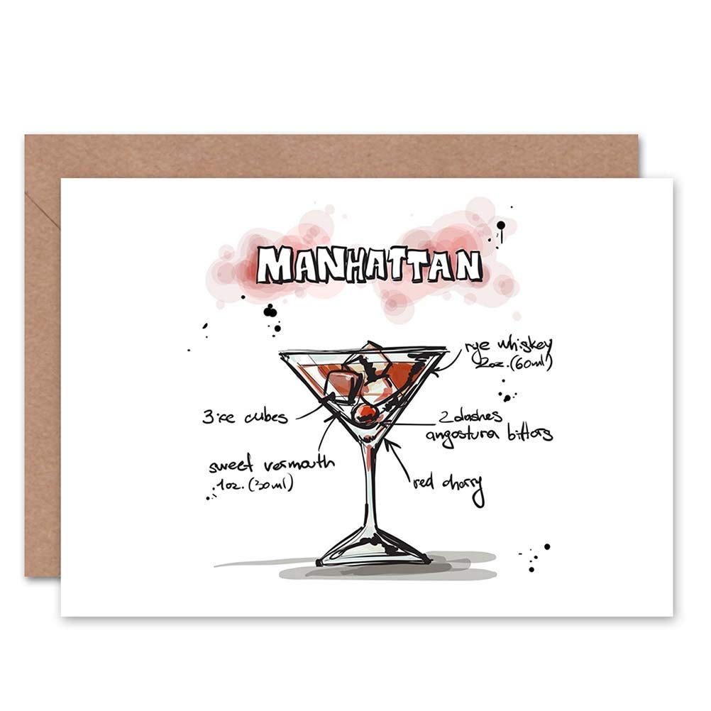 Wee Blue Coo Blue Wee Coo Manhattan Cocktail Drink Blank Greetings Birthday Card Art