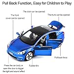 1/32 Model 3 Diecast Car Toy, Sound & Light Effects, Scale Alloy Model 3 Toy Car Pull Back Collectible Vehicles, Mini Model 3 Play Car for Kids Birthday Xmas Gift (Blue) - Image 3