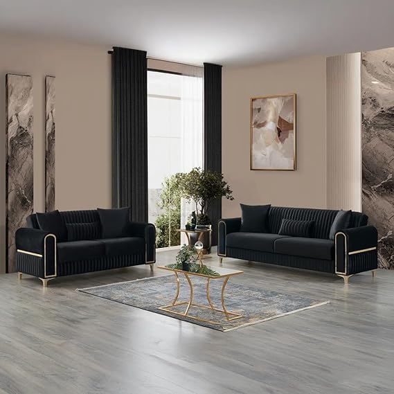 Image of A to Z Furniture Classic Chesterfield Sofa Set Luxury Chesterfield Sofa in for Home Living Room & Office (3+2=5 Seater Sofa Black)