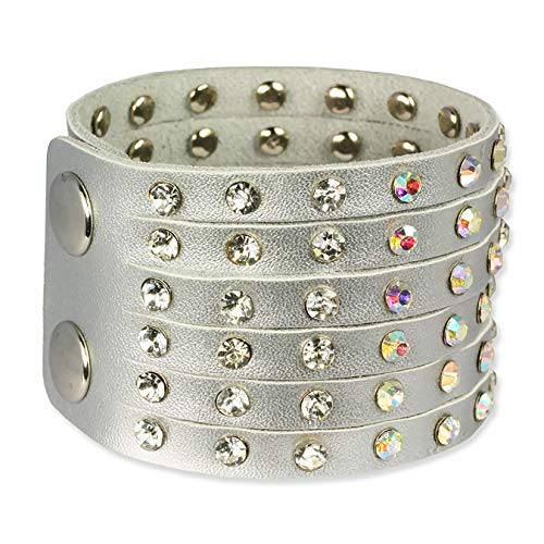 Preisvergleich Produktbild SilberDream Lederarmband silbern Damen Leder Armband mit Zirkonia Nieten Echtleder LAC221K